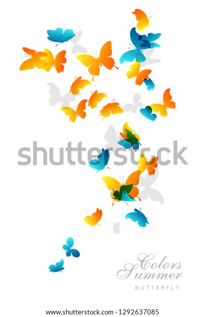 Flying blue and yellow butterflies. Vertical\
vector decoration\
element.