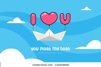  Flying boat on the sky. Valentine's pun illustration