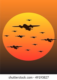 flying bombers at sunset