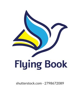 Flying Book Logo with Dove Bird and Open Book Symbol for Education, Learning and Knowledge Vector Design