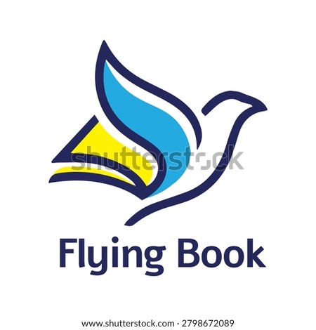 Flying Book Logo with Dove Bird and Open Book Symbol for Education, Learning and Knowledge Vector Design
