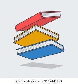 Flying Books Cartoon Vector Illustration. World Book Day Flat Icon Outline