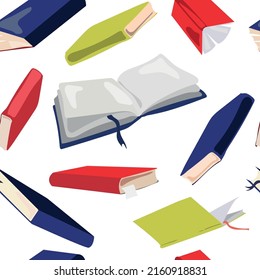 Flying books seamless pattern.Vector different colored books on white background. cartoon drawing. Modern trendy design for education concept. print design.