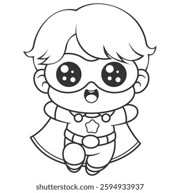 Flying boy as a superhero, for coloring