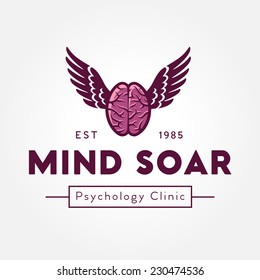 Flying brain with wings logo template, vector illustration