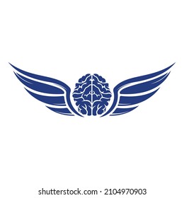 Flying brain with wings vector logo design template. Free mind logo concept.