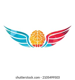 Flying brain with wings vector logo design template. Free mind logo concept.