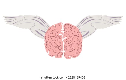 Flying brain with wings vector logo design template vector illustration.Abstract art Brain with wings isolated on white background