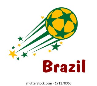 Flying Brazil Soccer Or Football Ball Logo With Stars In Green And Yellow Colors