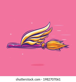 flying Broom cartoon illustration Premium Vector