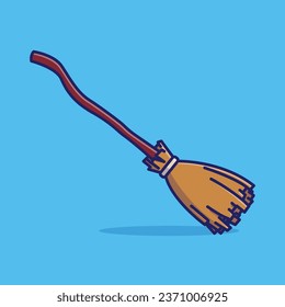 Flying broom cartoon vector illustration halloween holiday concept icon isolated