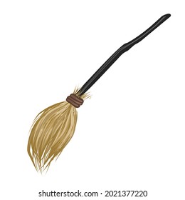 Flying broom. Broom. Cleaning tool. A magical subject. Vector illustration.