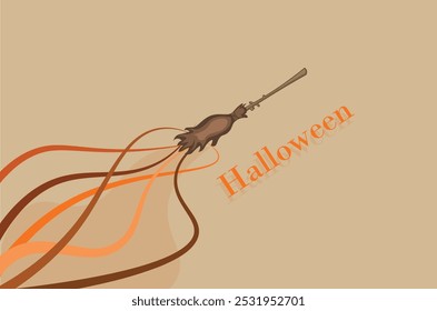 flying broom halloween background with line wave