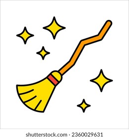 Flying broom icon isolated on white background. Witch Broom. Vector illustration.