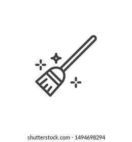 Flying broom line icon. linear style sign for mobile concept and web design. Witch broom outline vector icon. Symbol, logo illustration. Vector graphics