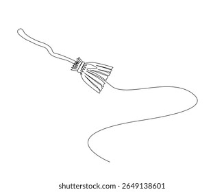 Vassoura voadora esboço desenho ilustração. um desenho de linha contínua de vassoura voadora.