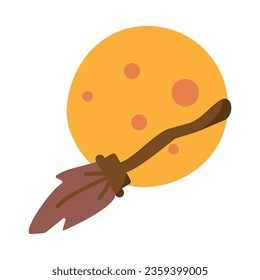 Flying broomstick icon isolated on white background. Witch's Broom. Witchcraft and wizardry logo. Magical item. full moon. Vector illustration. Illustration design in simple and editable style.