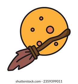 Flying broomstick icon isolated on white background. Witch's Broom. Witchcraft and wizardry logo. Magical item. full moon. Vector illustration. Illustration design in simple and editable style.