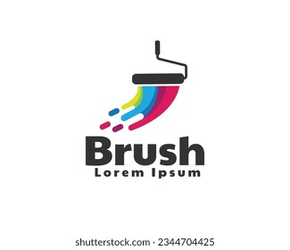 inspiración de la ilustración del logotipo de diseño de rollo de pintura de pincel volante
