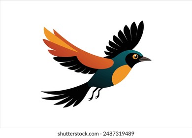 Flying Bulbul bird vector artwork illustration.