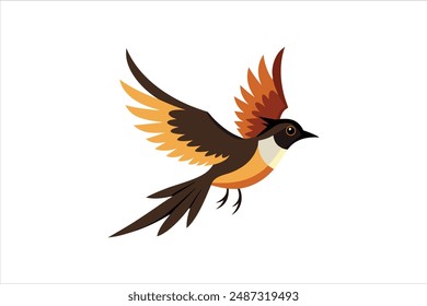 Flying Bulbul bird vector artwork illustration.