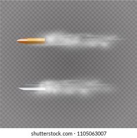 Balas voladoras con rastro de polvo. Aislado sobre fondo negro transparente. Ilustración del vector