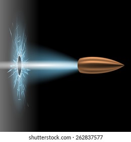Flying bullet with dust trail. Vector illustration