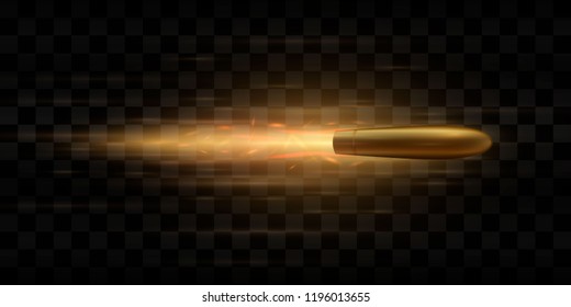 A flying bullet with a fiery trace. Isolated on a transparent background. Vector illustration.