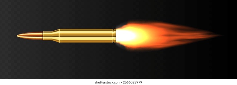 Una bala voladora con un rastro ardiente. Aislado sobre un fondo transparente.
