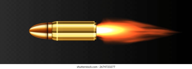 Una bala voladora con un rastro ardiente. Aislado sobre un fondo transparente.
