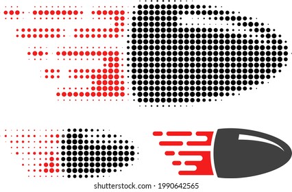 Icono de punto medio de bala voladora. El patrón de semitono contiene puntos de círculo. Ilustración vectorial del icono de bala voladora sobre un fondo blanco.