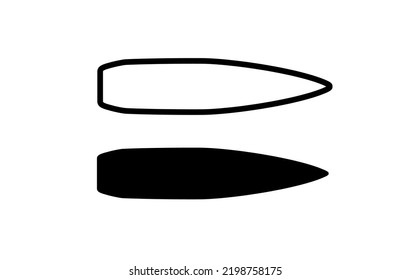 Icono de bala voladora. Atributo de la guerra y las hostilidades. Armas de fuego, disparos o símbolo del ejército. Ilustración vectorial aislada sobre fondo blanco.