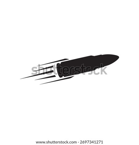 Flying bullet icon. Attribute of war and hostilities. Firearm, shot or army symbol. Isolated vector illustration on white background