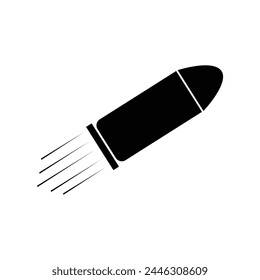 Flying bullet icon, logo isolated on white background. Gun bullet icon image. Collection of weapon and army stock vector illustration. Eps file 69.