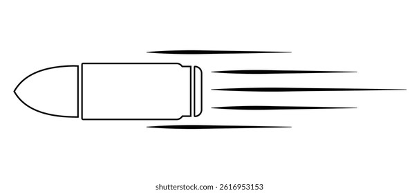 Flying bullet icon, vector logo. bullet shooting icon.  Attribute of war and hostilities. collection of flying bullet outline. Bullet icon, logo. vector illustration. 