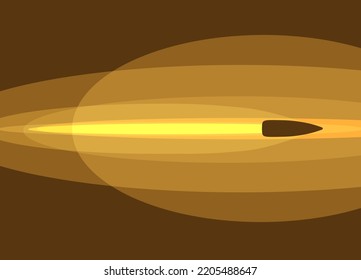 Una bala voladora en movimiento con el rastro de fuego. Ilustración vectorial.