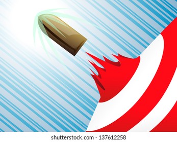 Flying bullet through middle of target