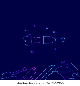 Flying bullet vector gradient line icon, illustration, symbol or pictogram, sign. Dark blue background. Related bottom border.