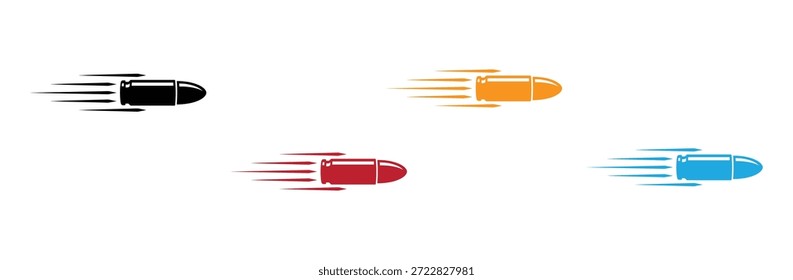 Logotipo de la Ilustración vectorial de la bala voladora. Balas de colores volando rápido en diferentes direcciones. Las balas vibrantes y rápidas en múltiples colores evocan una sensación de movimiento dinámico y energía.