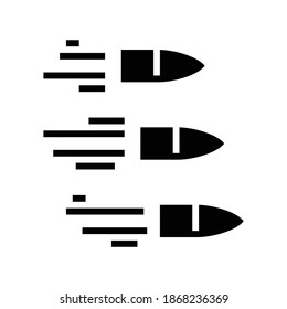 vector de icono de glifo con viñetas volantes. señal de balas voladoras. símbolo de contorno aislado ilustración negra