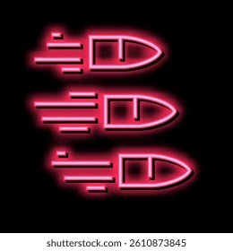 flying bullets neon light sign vector. flying bullets illustration