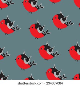 flying bullfinches. seamless pattern 
