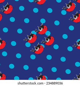flying bullfinches and snow flakes.seamless pattern