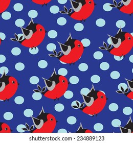 flying bullfinches and snow flakes.seamless pattern 