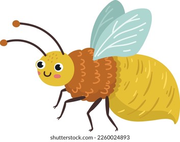 Flying bumblebee. Cute honey insect. Smiling bug