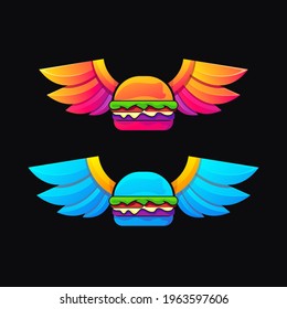 Flying burger colorful gradient style logo illustration