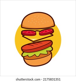 flying burger ingredients vector illustration