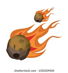 Flying burning asteroid vector illustration on white background.