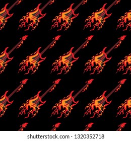 Flying Burning Guitars Seamless Pattern Background Vector Illustration