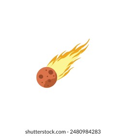 Flying burning space asteroid with craters and bumps Vector isolated stone with fire.  International Asteroid Day Concept.